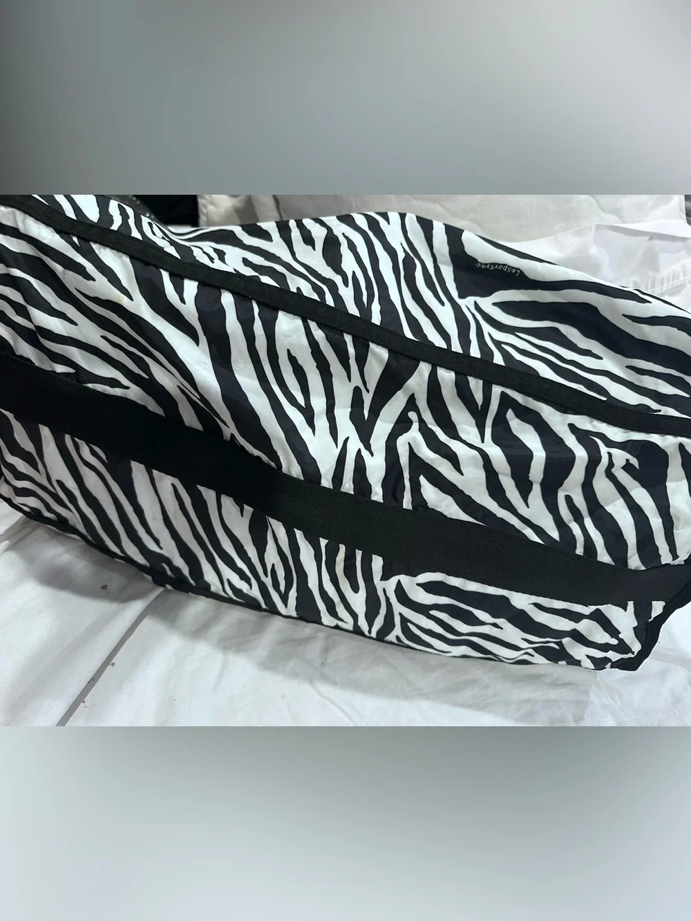 Lesportsac Zebra-Print Duffel Weekender Bag in Black & White